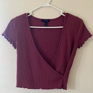 Forever 21 V-Cut Cropped Shirt Maroon